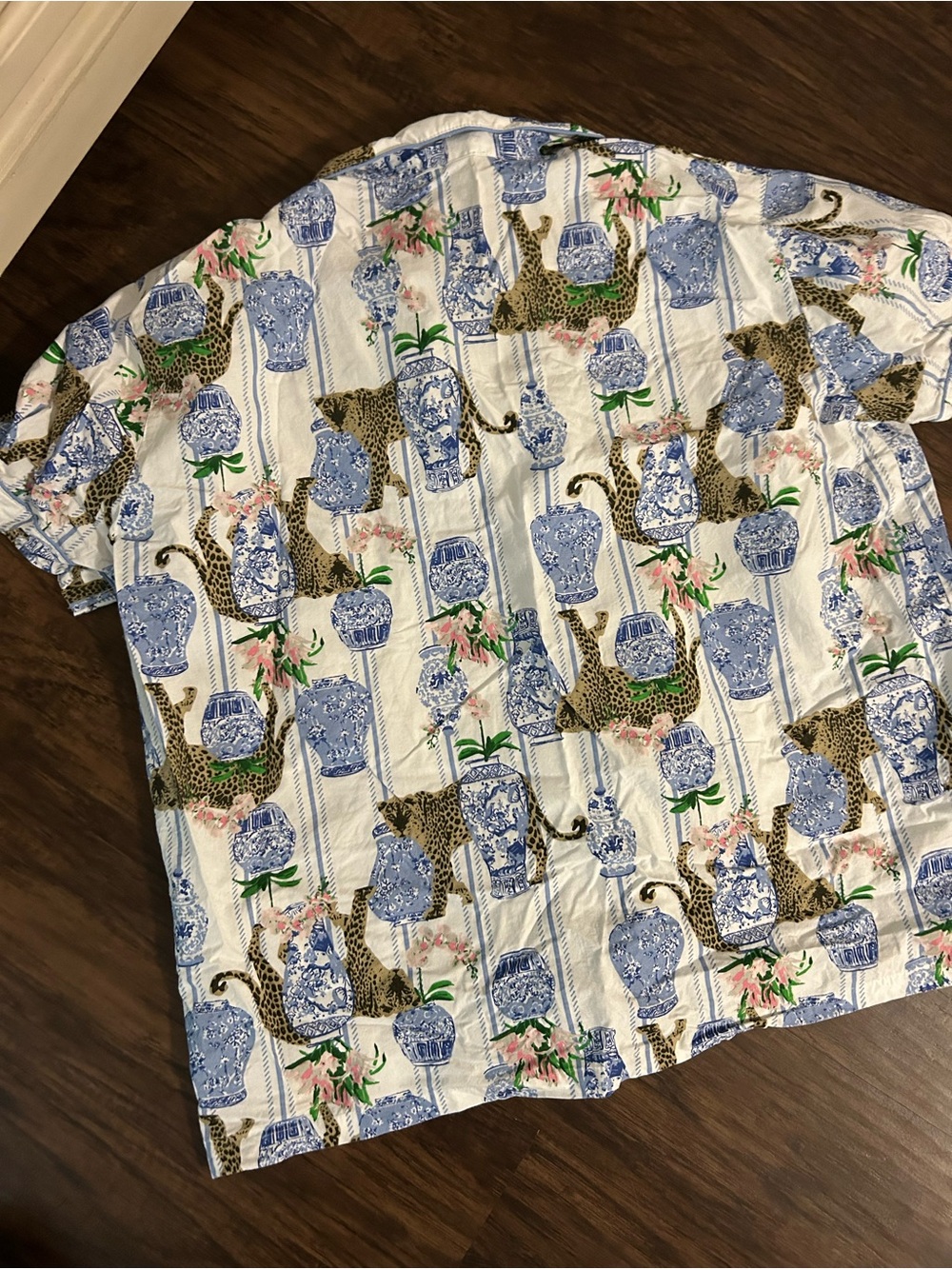 Blue White Ginger Jar Floral & Leopard Print Pajama Set - Picture 6 of 6